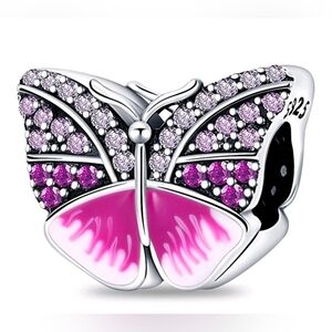Pink Butterfly Bead Charm Sterling Silver S925